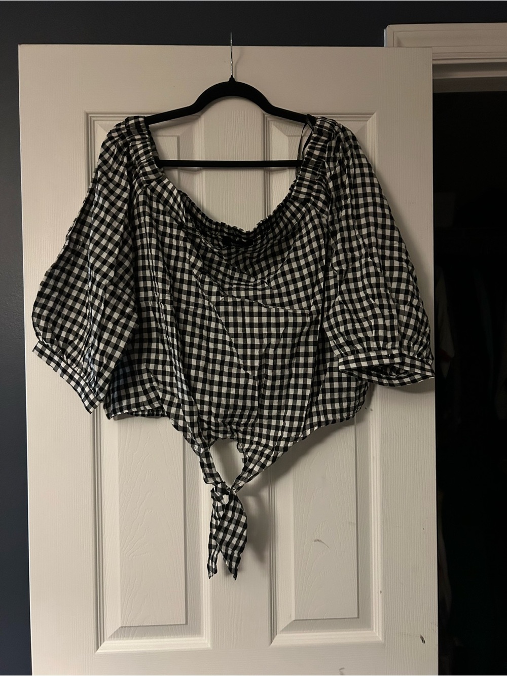 Forever21 Black & White Gingham Tie-Front Women's Top